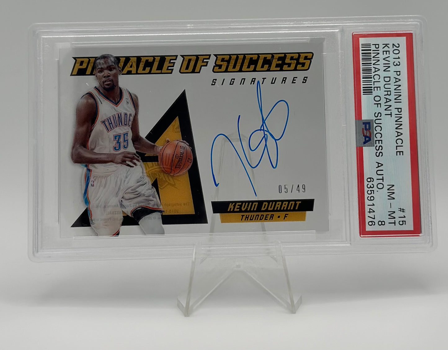 2013 PANINI PINNACLE KEVIN DURANT PINNACLE OF SUCCESS AUTO 05/49 PSA 8