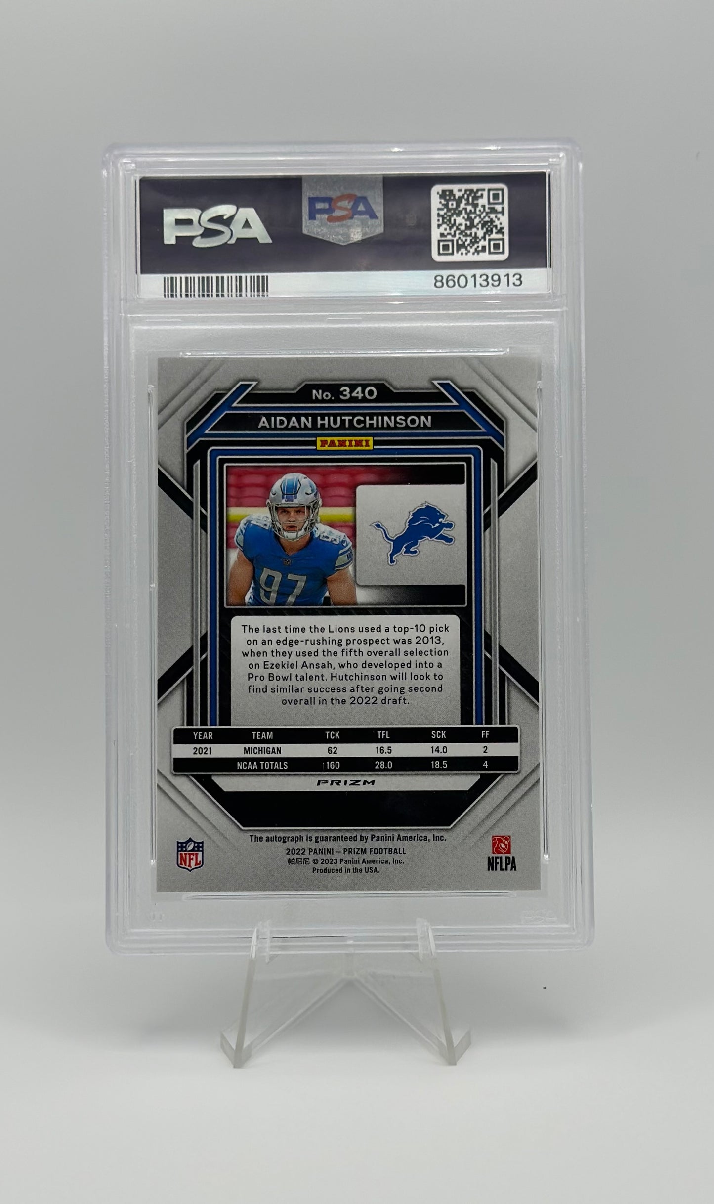 2022 PRIZM AIDAN HUTCHINSON AUTOGRAPH-NO HURDLE PSA 9