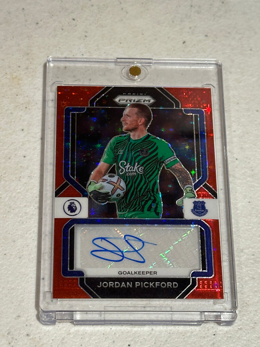 2022-23 Panini Prizm EPL JORDAN PICKFORD Auto Red Star Prizm Signatures Everton